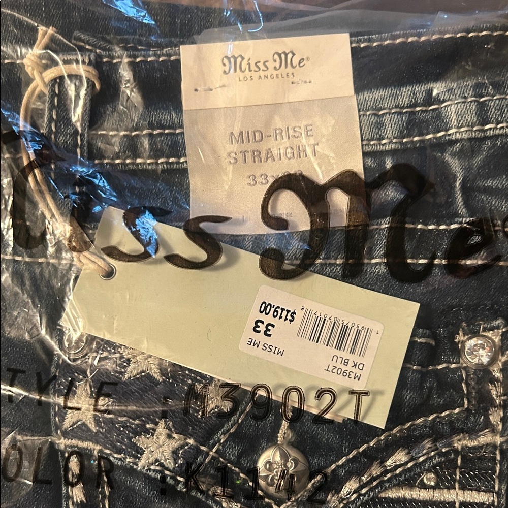 Miss Me Blue Straight Jeans with Silver Accents